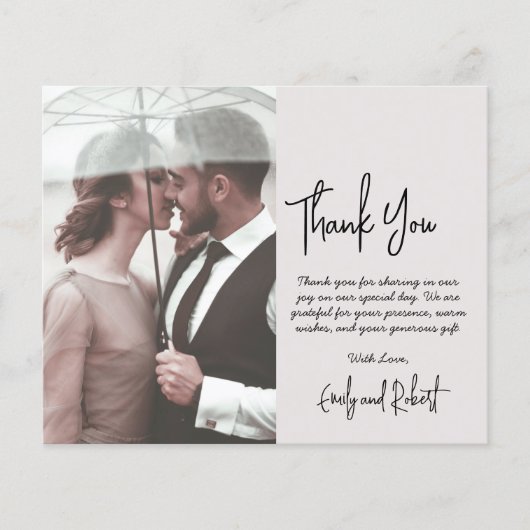 Budget Script Beige'結婚s Thank You Photo Card (正面)