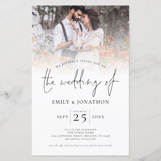 Budget Script Photo Overlay QR Code Wedding Invite (正面)