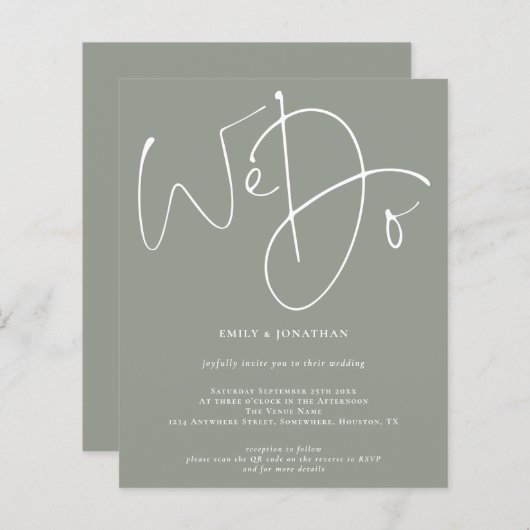 Budget Script We Do Sage QR Code Wedding Invite (正面/裏面)