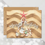 Budget Seashell Holiday Greeting Card<br><div class="desc">Small elegant 4.5" x 5.6" flat greeting cards feature seashells and a red starfish form a Christmas tree in the sand on these flat, non-photo cards that have your personalized greeting and names on the back. These affordable greeting cards are printed on 110 lb paper available in 3 sizes. **WHITE...</div>