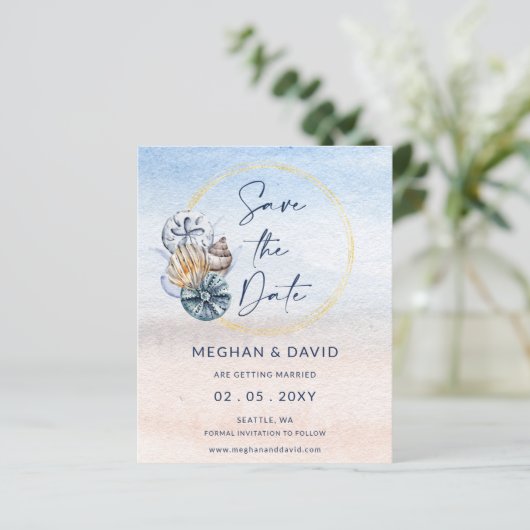 Budget Seashells夏のビーチ写真Save The Date (スタンド正面)
