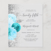 Budget Silver Teal Floral 25th Anniversary Party (正面)