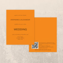 Budget Simple Autumn Orange Wedding QR Code Invite