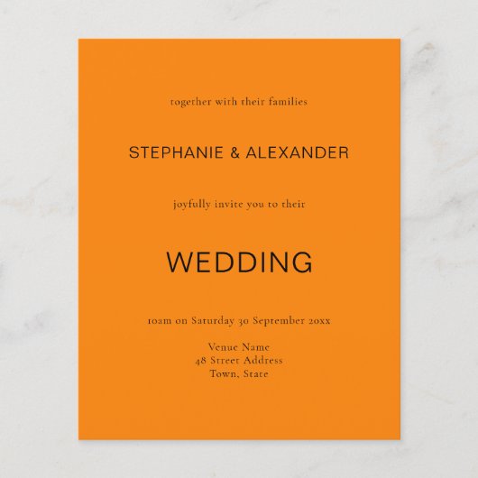 Budget Simple Autumn Orange Wedding QR Code Invite (正面)