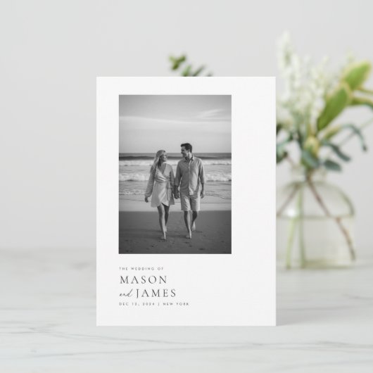 Budget Simple Elegant QR Code Photo Wedding 招待状 (スタンド正面)