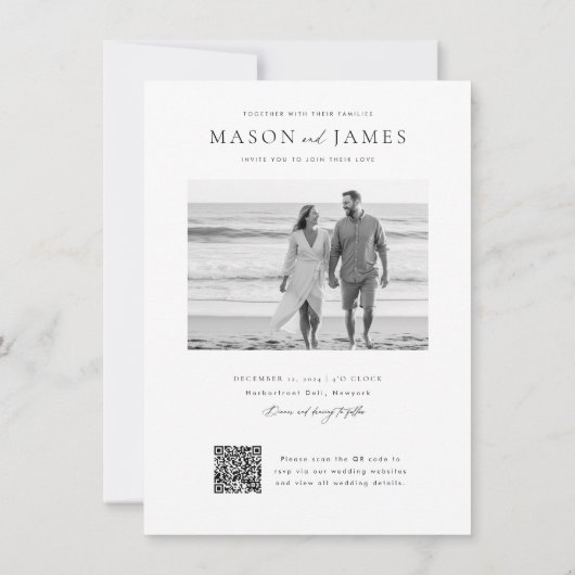 Budget Simple Elegant QR Code Photo Wedding 招待状 (裏面)