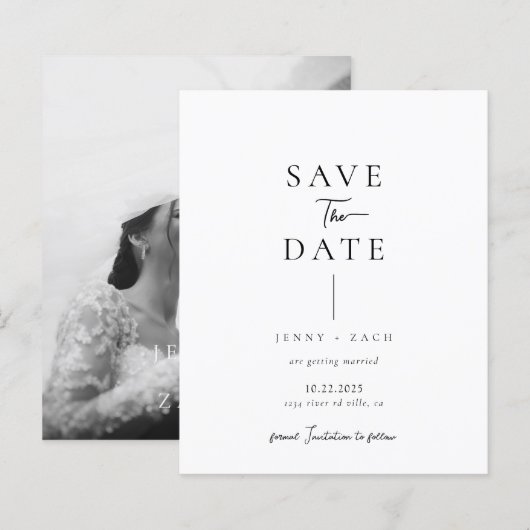 BUDGET Simple Modern Photo Wedding Save the Date (正面/裏面)