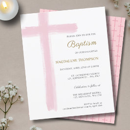 Budget Simple Watercolor Pink Cross Girl Baptism