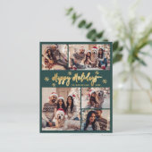 Budget Snowflake Green Gold 5 Photo Collage Card (スタンド正面)