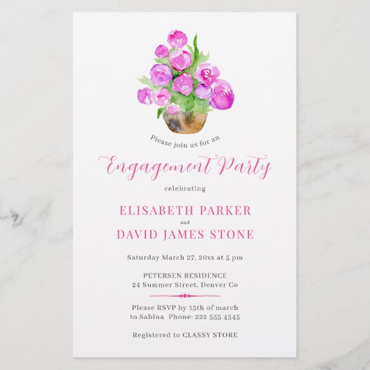 Budget spring floral engagement party invitation チラシ (正面)