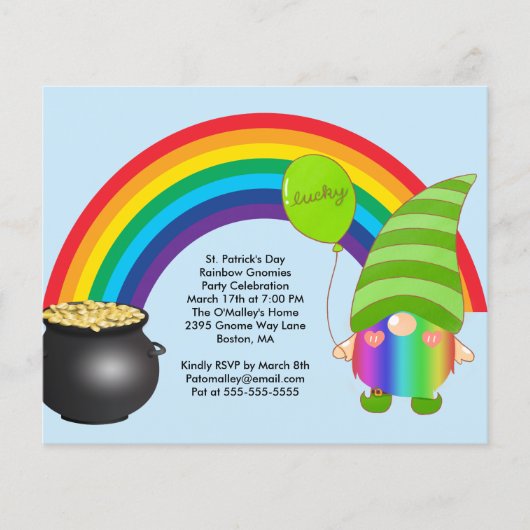 Budget St Paddys Rainbow Gnomies LGBT Party Invite チラシ (正面)
