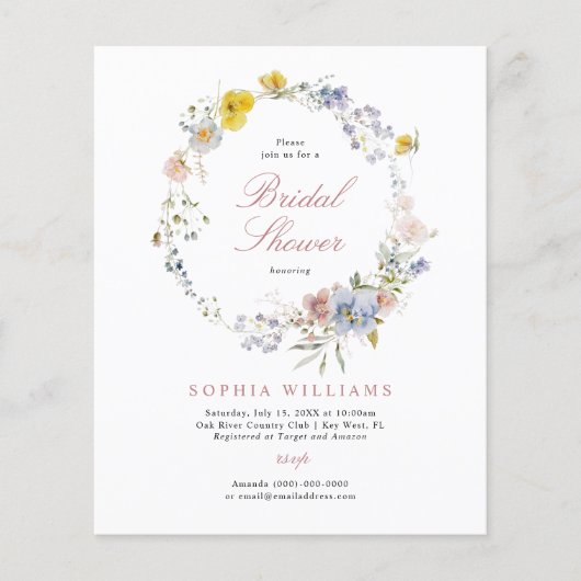 Budget Summer Wildflowers Bridal Shower Invitation (正面)