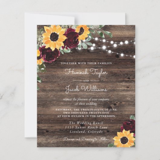 Budget Sunflower Roses QR Code RSVP Invitation (正面)
