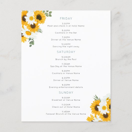 Budget Sunflower Weekend Bachelorette Party Invite (裏面)