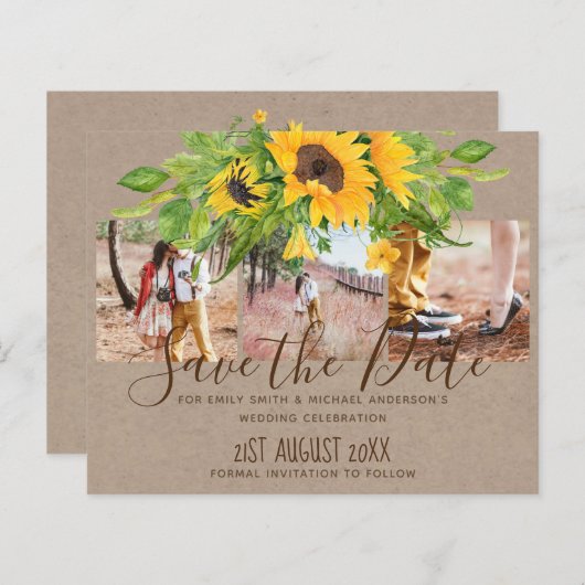 Budget Sunflowers素朴 Photo Save The Dates (正面/裏面)