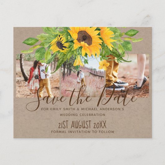 Budget Sunflowers素朴 Photo Save The Dates (正面)