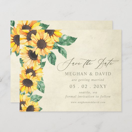 Budget Sunflowers Garden Floral Save the Date (正面/裏面)