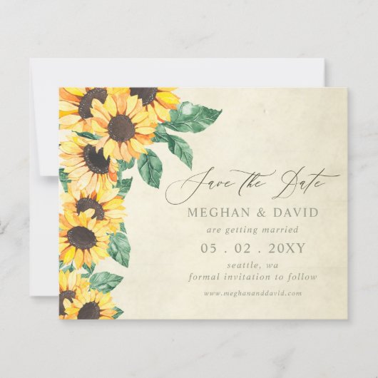 Budget Sunflowers Garden Floral Save the Date (正面)