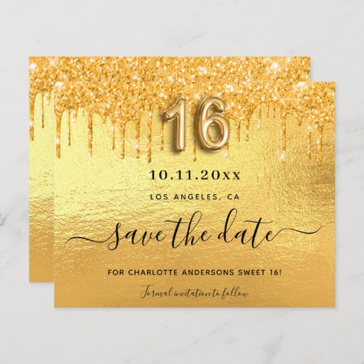 Budget Sweet 16金ゴールドグリッターのドライブが日付を保存 (正面/裏面)