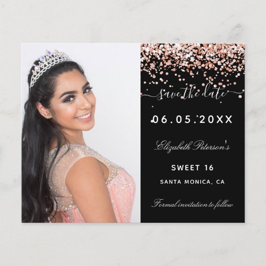 Budget Sweet 16黒いバラ写真Save the Date (正面)