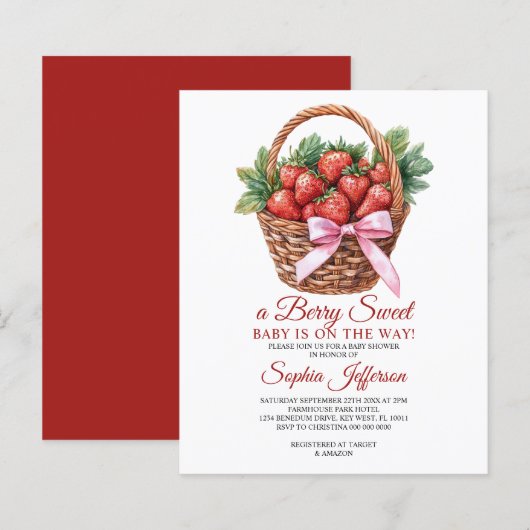 Budget Sweet Strawberry Baby Shower Invitation (正面/裏面)