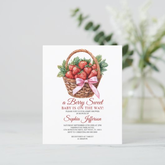 Budget Sweet Strawberry Baby Shower Invitation (スタンド正面)