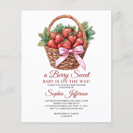 Budget Sweet Strawberry Baby Shower Invitation (正面)
