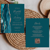 Budget Teal Agate Rose Gold QR Code Wedding Invite