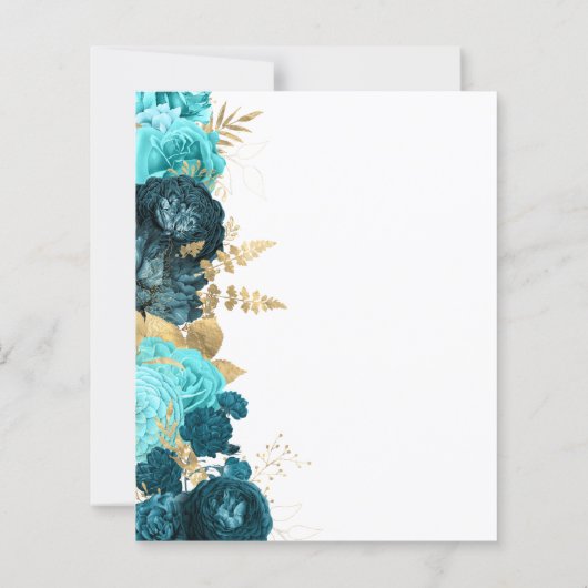 Budget Teal Aqua Gold Floral Script Wedding Menu (裏面)