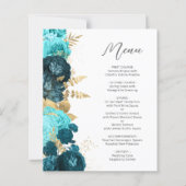 Budget Teal Aqua Gold Floral Script Wedding Menu (正面)