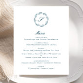 Budget Teal Blue Monogram Wreath Wedding Menu