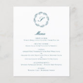 Budget Teal Blue Monogram Wreath Wedding Menu (正面)