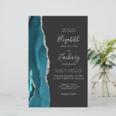 Budget Teal Blue Silver Agate Dark Wedding Invite (スタンド正面)