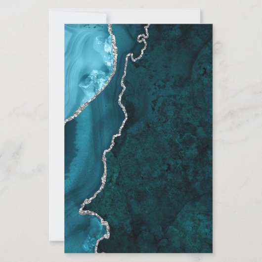 Budget Teal Blue Silver Agate Dark Wedding Invite (裏面)