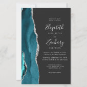 Budget Teal Blue Silver Agate Dark Wedding Invite (正面)