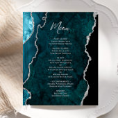 Budget Teal Blue Silver Agate Wedding Menu