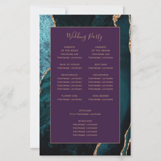 Budget Teal Gold Agate Purple Wedding Program (裏面)