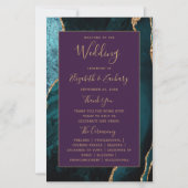 Budget Teal Gold Agate Purple Wedding Program (正面)