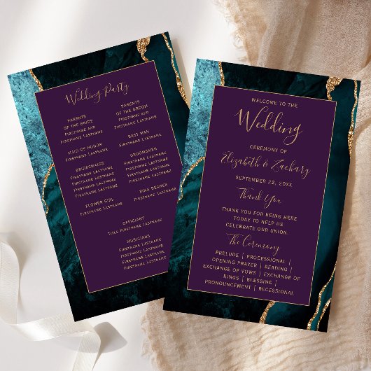 Budget Teal Gold Agate Purple Wedding Program