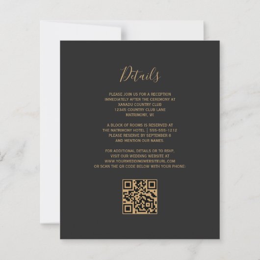 Budget Teal Gold QR Code Wedding Invitation (裏面)