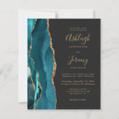Budget Teal Gold QR Code Wedding Invitation (正面)