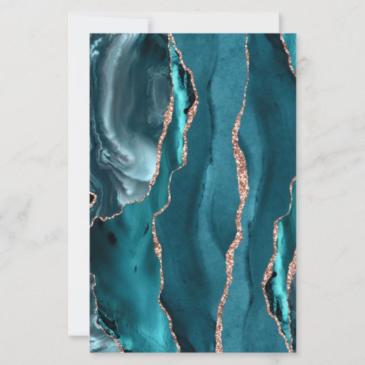 Budget Teal Rose Gold Agate Dark Wedding Invite (裏面)