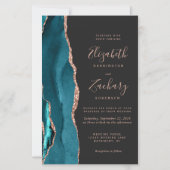 Budget Teal Rose Gold Agate Dark Wedding Invite (正面)