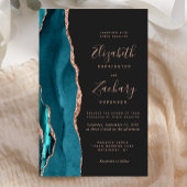 Budget Teal Rose Gold Agate Dark Wedding Invite