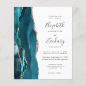 Budget Teal Rose Gold Agate Wedding Invitation (正面)