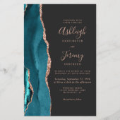 Budget Teal Rose Gold Dark QR Code Wedding Invite (正面)