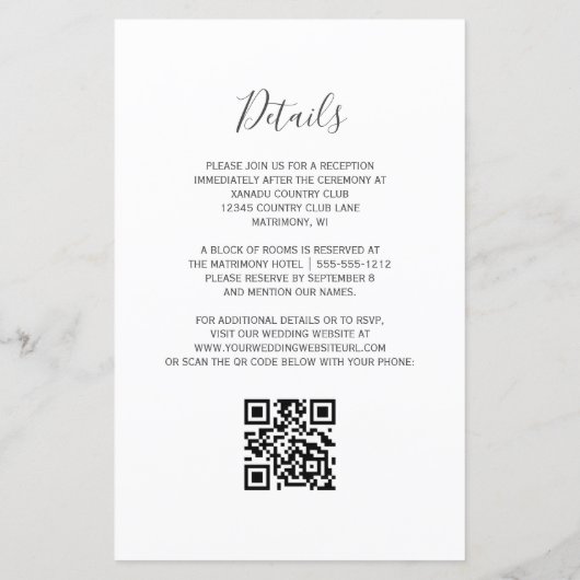 Budget Teal Rose Gold QR Code Wedding Invitation (裏面)
