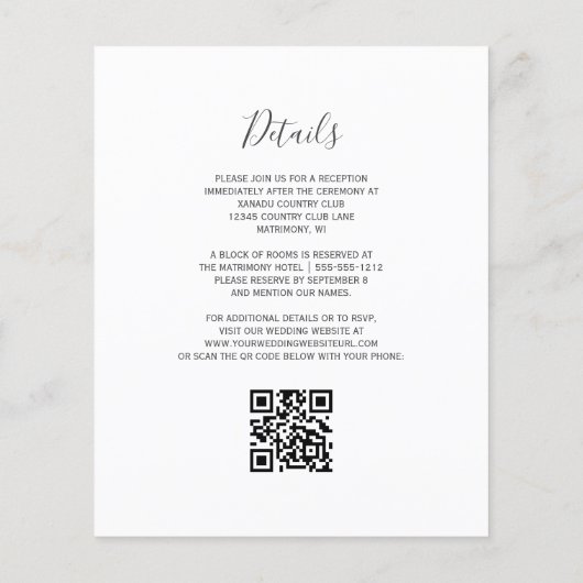 Budget Teal Rose Gold QR Code Wedding Invitation (裏面)