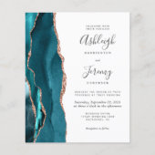 Budget Teal Rose Gold QR Code Wedding Invitation (正面)