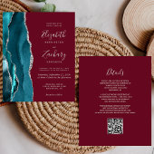 Budget Teal Silver Agate Burgundy QR Code Wedding